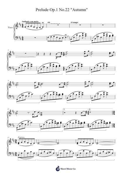 Prelude Op.1 No.22 "Autumn" Sheet Music by Ethan Brown-Arr.Cofvey Fieldmeo