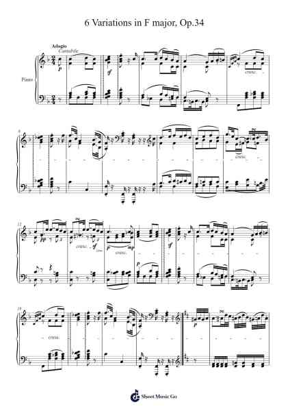 6 Variations in F Major, Op. 34 Sheet Music by Ludwig van Beethoven-Arr.Jawild