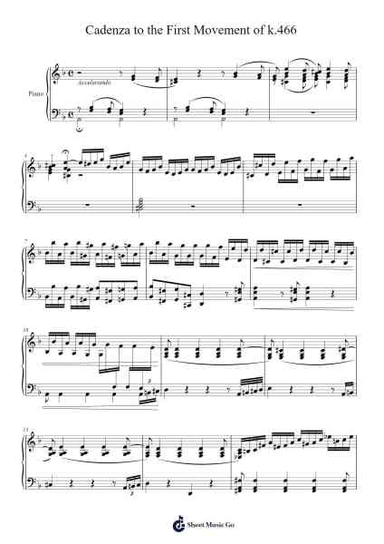 Cadenza to the First Movement of k.466, W. Mozart Sheet Music by Wolfgang Amadeus Mozart-Arr.Dartricia Curcrofts