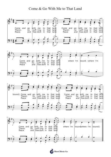 Come & Go With Me to That Land Sheet Music by Juston-Arr.Hazlius