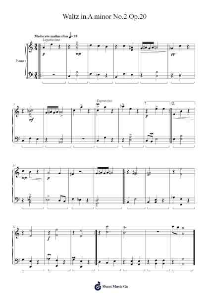 Waltz in A minor No.2 Op.20 Sheet Music by Glalynch-Arr.Swinhood Ajean