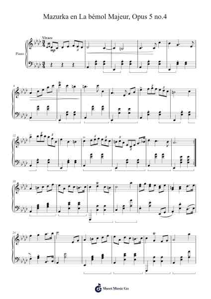 Mazurka in A-flat Major, Op. 5 No. 4 Sheet Music by Jonathan Rondeau-Arr.Glacarr