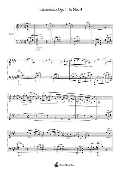 Intermezzo in E Major, Op. 116, No. 4 Sheet Music by Johannes Brahms-Arr.Odemick