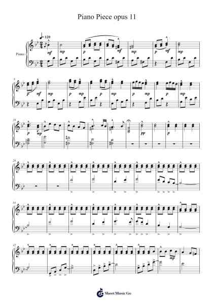 Piano Piece opus 11 Sheet Music by van freunbach-Arr.Wrightcia Leighgai