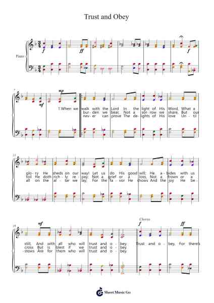 Trust and Obey Musica per pianoforte di Daniel B. Towner - Arr.Hoodlyle Joyyoung