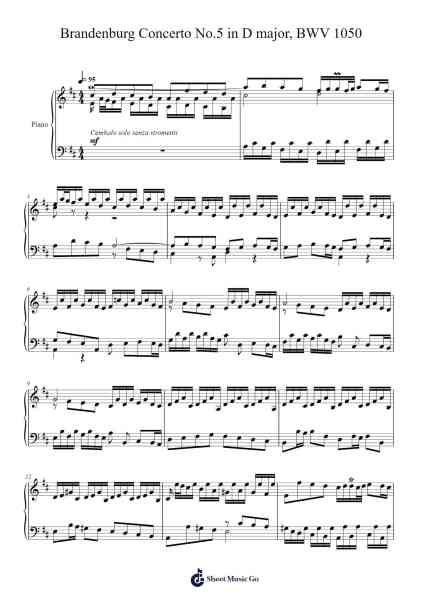Brandenburg Concerto No. 5 in D Major, BWV 1050 Sheet Music by Johann Sebastian Bach-Arr.O'Cady Bobde