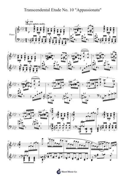 Transcendental Etude No. 10 in F Minor, S. 139 "Appassionata" Sheet Music by Franz Liszt-Arr.Kyletus Stanchloe