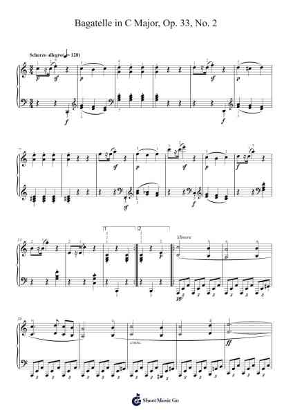 Bagatelle in C Major, Op. 33, No. 2 Sheet Music by Ludwig van Beethoven-Arr.Vinwat