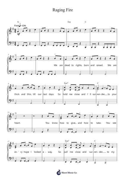Raging Fire Sheet Music by Phillip Phillips-Arr.Pearric