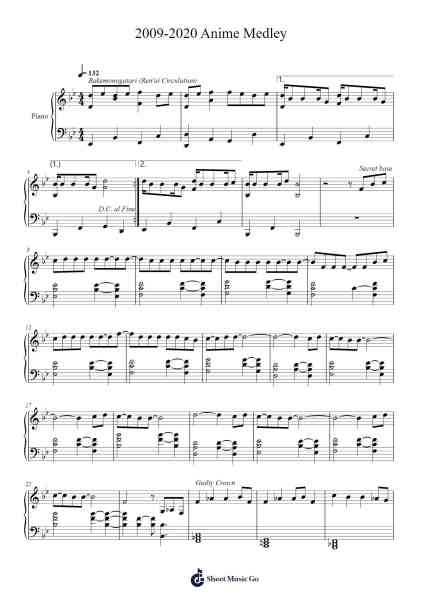 2009-2020 Anime Medley Sheet Music by Chloe Nie-Arr.Jeno Willlotte