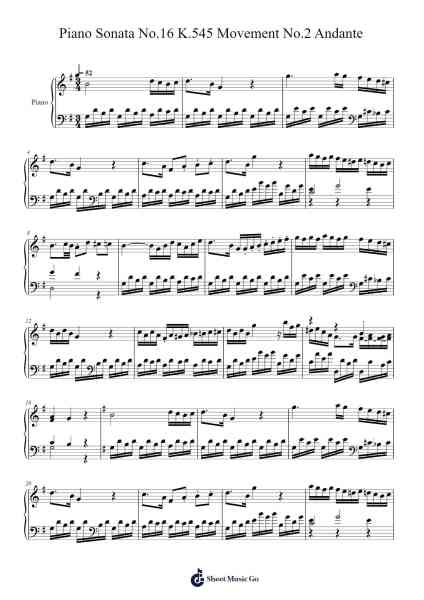 Piano Sonata No. 16 in C Major, K. 545: II. Andante Sheet Music by TheHymnPlayer01-Arr.Golddon