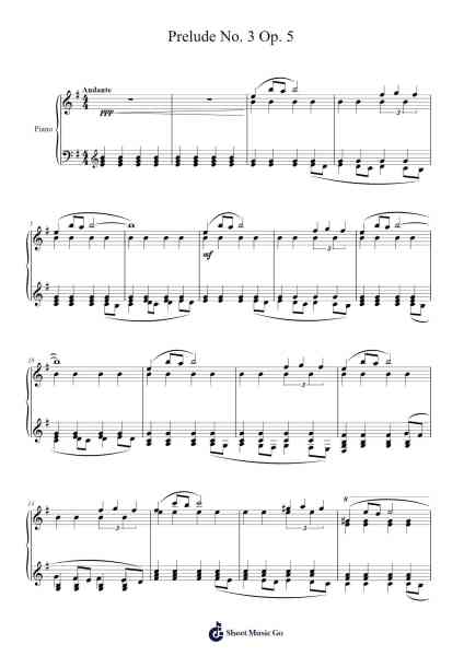 Prelude No. 3 in G Major, Op. 5 Sheet Music by ...etc...-Arr.Buckclough Woogold