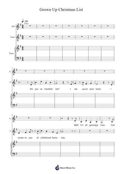 Grown Up Christmas List Sheet Music by -Arr.Zimgus Jackfred