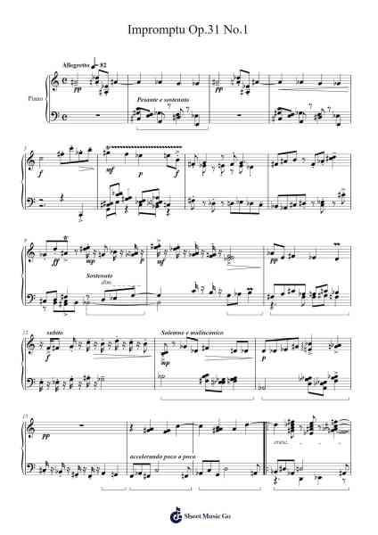 Impromptu Op.31 No.1 Sheet Music by Blareed Cofcott-Arr.Gadam