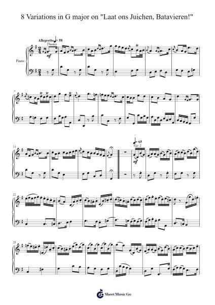 8 Variations in G Major on "Laat ons Juichen, Batavieren!", K. 24 Sheet Music by Wolfgang Amadeus Mozart-Arr.Dukegan Leighfaithe