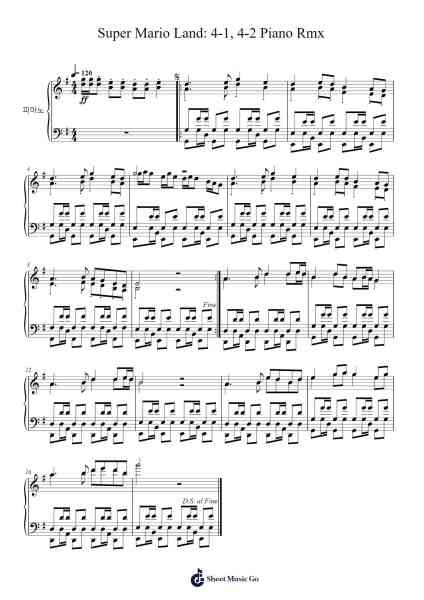 Super Mario Land: 4-1, 4-2 Piano Rmx Sheet Music by cuteyumin1004-Arr.Wildmy