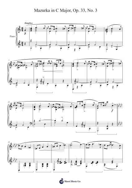 Mazurka in C Major, Op. 33, No. 3 Sheet Music by Frédéric Chopin-Arr.Wordcox Maxjack