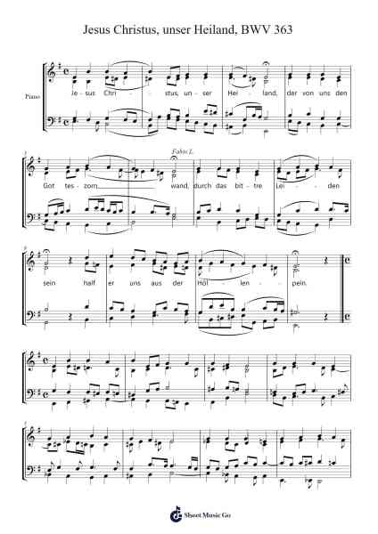 Jesus Christus, unser Heiland, BWV 363 Sheet Music by Johann Sebastian Bach-Arr.Swinthea