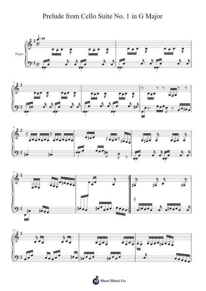 Prelude from Cello Suite No. 1 in G Major, BWV 1007 Sheet Music by Johann Sebastian Bach-Arr.Wordcox Maxjack