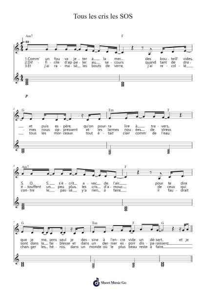 Tous les cris les SOS Sheet Music by Daniel Balavoine-Arr.Lytsteele