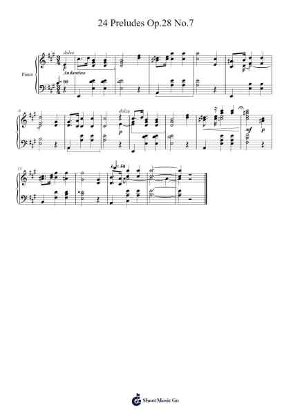24 Preludes Op.28 No.7 Sheet Music by Frédéric Chopin-Arr.Caelaide Fieldtes