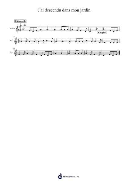 J'ai descendu dans mon jardin Sheet Music by -Arr.Keliot Hicksner