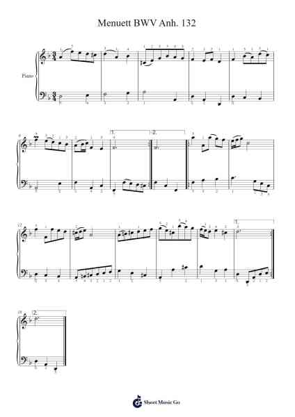 Menuett in G Major, BWV Anh. 132 Sheet Music by Johann Sebastian Bach-Arr.Dempbeau Leighstone