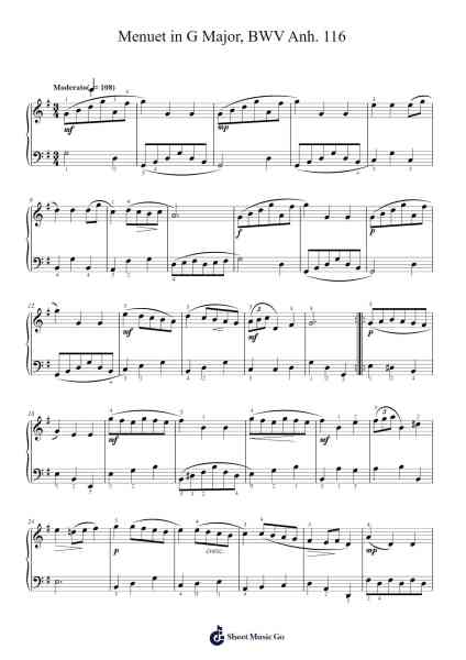 Menuet in G Major, BWV Anh. 116 Sheet Music by Johann Sebastian Bach-Arr.Hodhill