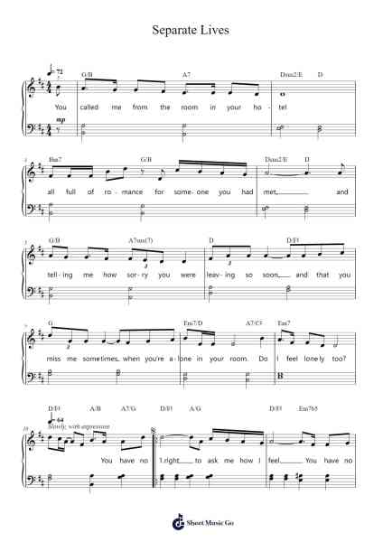 Separate Lives Sheet Music by Stephen Bishop-Arr.Duttnin Moulnorth