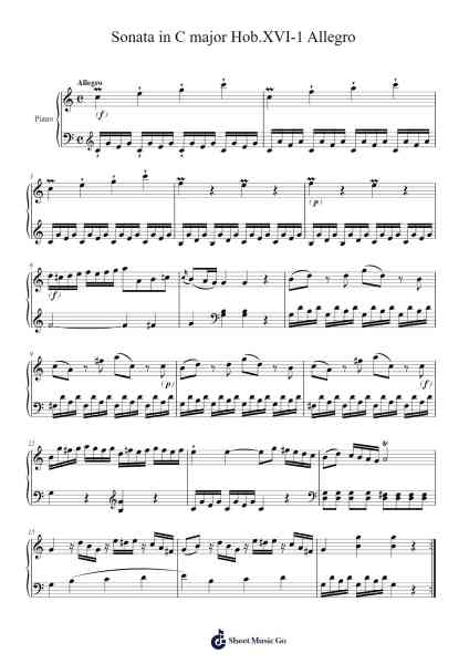 Sonata in C Major, Hob.XVI:1: I. Allegro Sheet Music by Joseph Haydn-Arr.Hooters Xenie