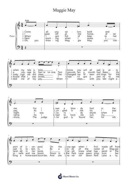 Maggie May Sheet Music by Rod Stewart-Arr.Sibylmos Fordridge