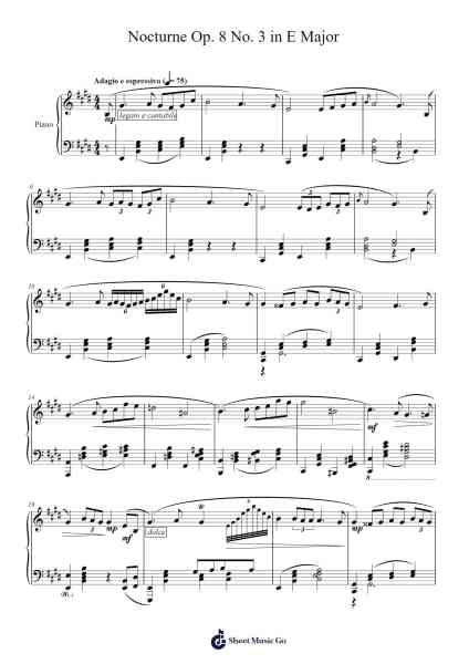 Nocturne Op. 8 No. 3 in E Major Sheet Music by Haxy-Arr.Wrightxon Tinett