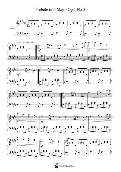 Prelude in E Major, Op. 1 No. 5 Sheet Music by E. Sand.-Arr.Rusclair