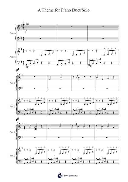 A Theme for Piano Duet/Solo Sheet Music by Teddave Pitvy-Arr.Xefunk Huttrick