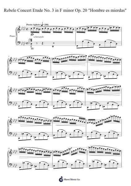 Concert Etude No. 3 in F Minor, Op. 20 "Hombre es mierdas" Sheet Music by J. Javier-Arr.Chamtra