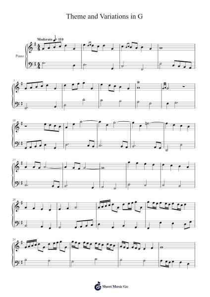 Theme and Variations in G Sheet Music by Claudejah-Arr.Woolgreen