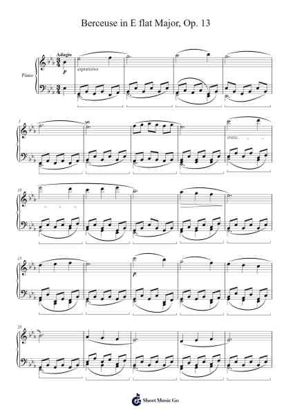 Berceuse in E flat Major, Op. 13 Sheet Music by Sir Ya-bookie-Arr.Lamhugh Hoorid