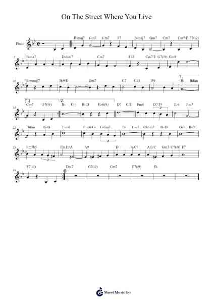 On The Street Where You Live Sheet Music by Lerner & Loewe-Arr.Sinrin Sibylnice