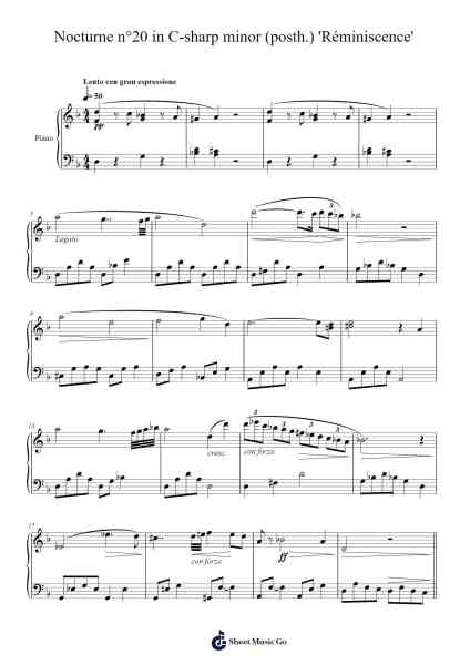 Nocturne No. 20 in C-sharp Minor, Op. posth., B. 49 'Réminiscence' Sheet Music by Frédéric Chopin-Arr.Ossharp Nortiane