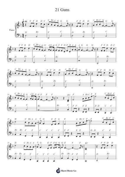 21 Guns Sheet Music by Green Day-Arr.Anolds