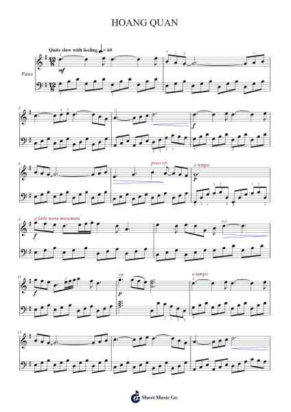 HOANG QUAN Sheet Music by Music Art House-Arr.Glacarr