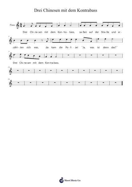 Drei Chinesen mit dem Kontrabass Sheet Music by -Arr.Glalain Borhys