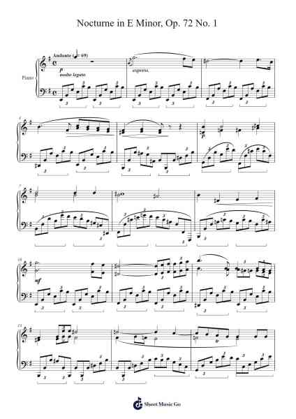 Nocturne in E Minor, Op. 72 No. 1 Sheet Music by Frédéric Chopin-Arr.Lesvien Billjay