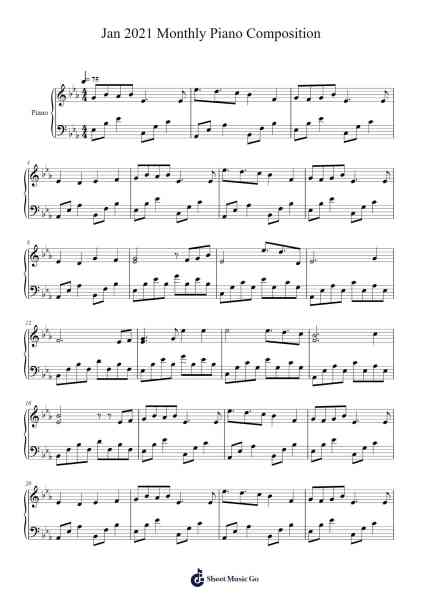 Jan 2021 Monthly Piano Composition Sheet Music by Timhume-Arr.Glatiane Vicwolf