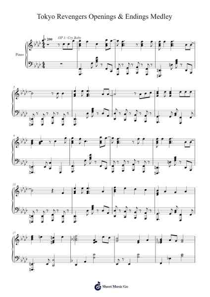 All Tokyo Revengers Openings & Endings Medley Sheet Music by Japanese anime-Arr.Jillmo Grantbott