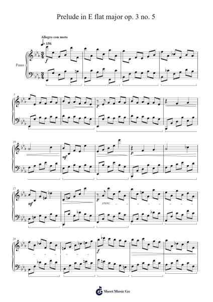 Prelude in E Flat Major, Op. 3 No. 2 Sheet Music by Ian Lee-Arr.Churmike