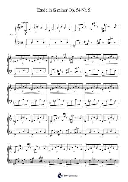 Étude in G minor, Op. 54, No. 5 Sheet Music by Genewat Duttret-Arr.Burmay Vaugcook