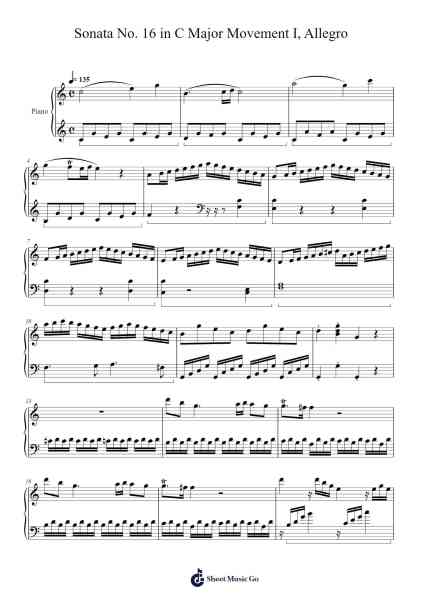 Sonata No. 16 in C Major Movement I, Allegro Sheet Music by Wolfgang Amadeus Mozart-Arr.Hawroll Quilrel
