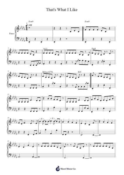 That's What I Like Sheet Music by Bruno Mars-Arr.Dwightbright