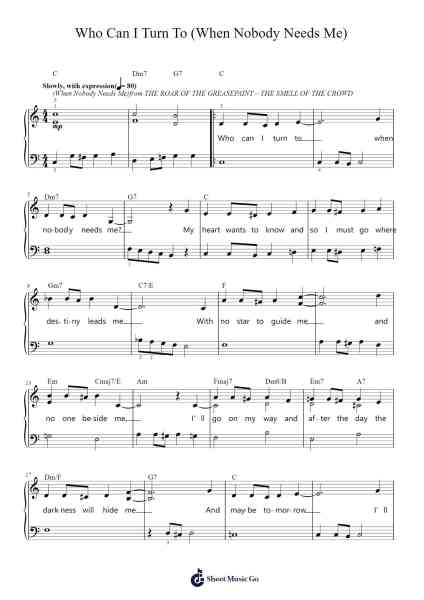 Who Can I Turn To (When Nobody Needs Me) Sheet Music by Tony Bennett-Arr.Yecent
